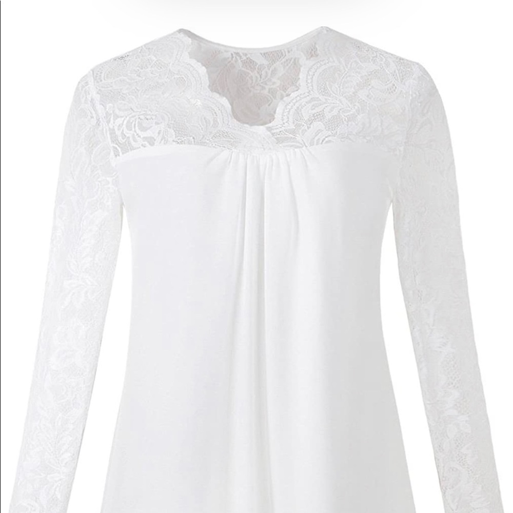 White/Ivory Chiffon Dress with lace sleeves